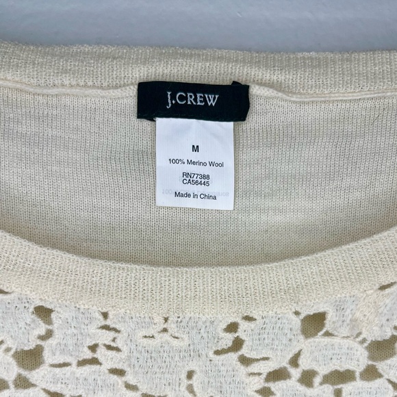 J.Crew 100% Merino Wool Cream Tippi Crewneck with Lace Detail - Picture 5 of 6